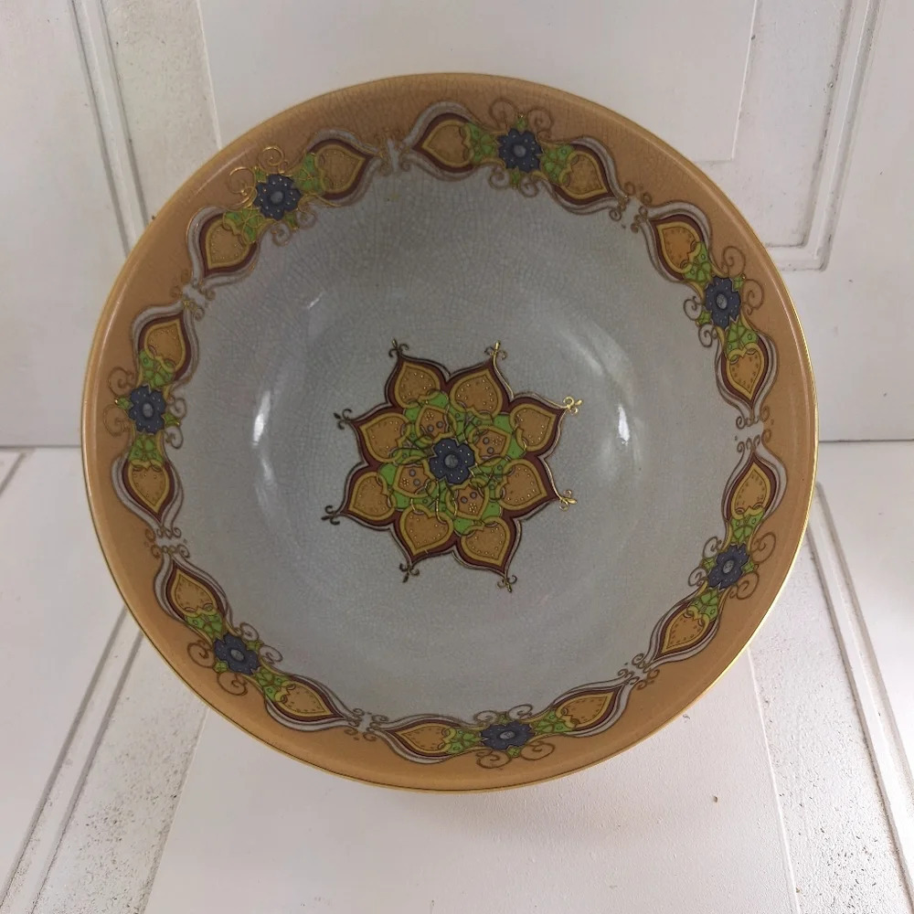 Vintage Large Asian Chinoiserie Style Decorative Crackle Bowl 10" - Picture 2 of 10